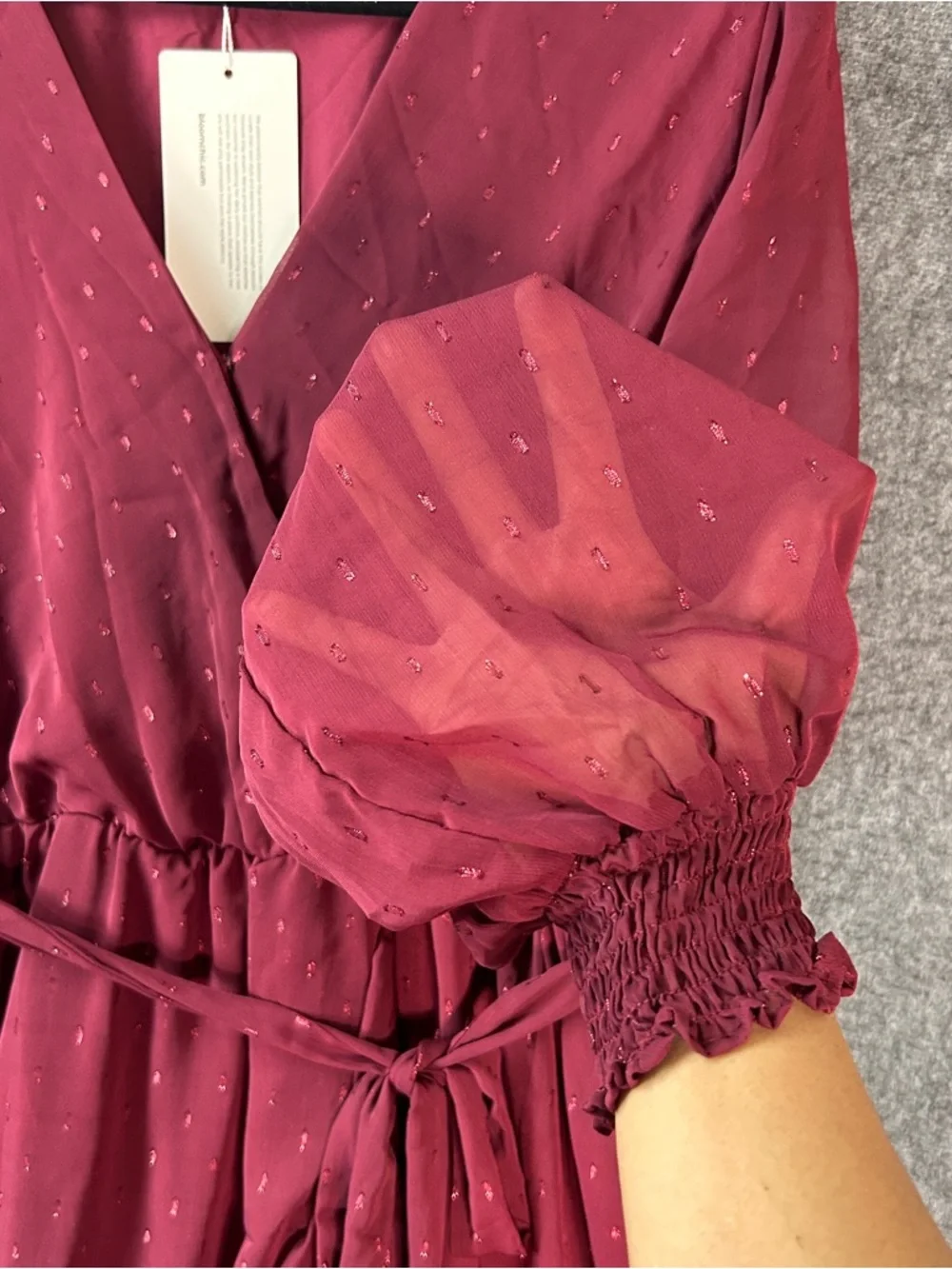 BloomChic Dress Womens 22-24 Red Polka Dot Wrap Maxi Ruffle Long Sleeve Chiffon - Picture 5 of 16